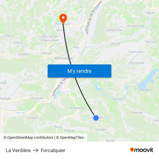 La Verdière to Forcalquier map