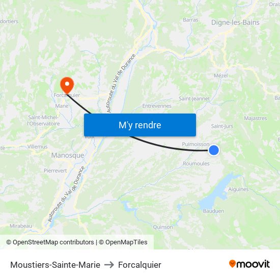 Moustiers-Sainte-Marie to Forcalquier map