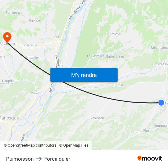 Puimoisson to Forcalquier map