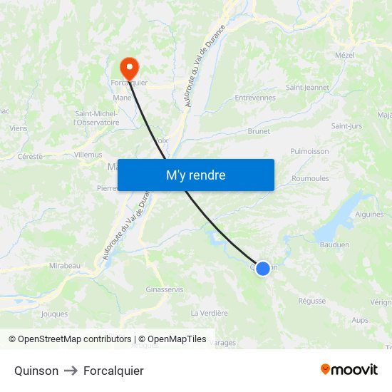 Quinson to Forcalquier map