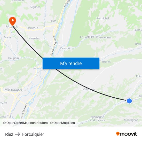 Riez to Forcalquier map