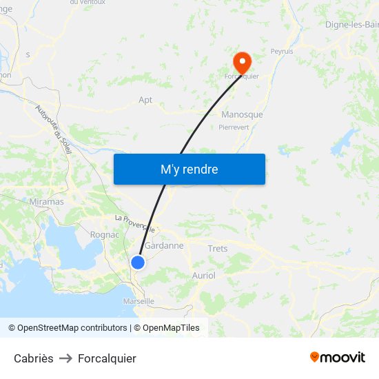 Cabriès to Forcalquier map