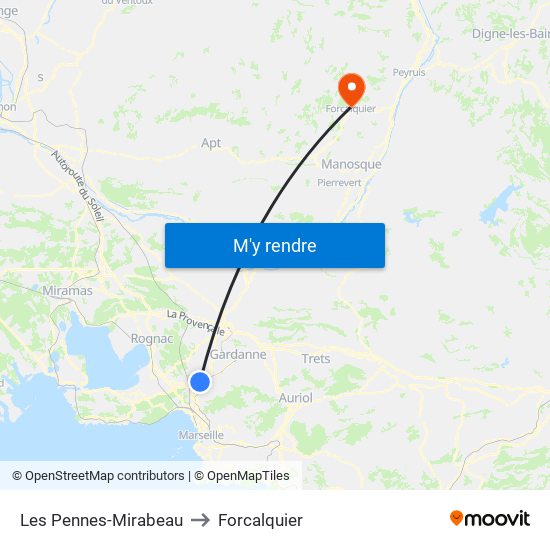 Les Pennes-Mirabeau to Forcalquier map