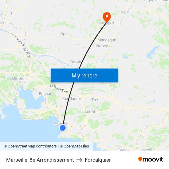 Marseille, 8e Arrondissement to Forcalquier map