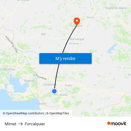 Mimet to Forcalquier map