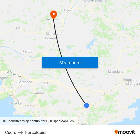 Cuers to Forcalquier map