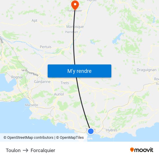 Toulon to Forcalquier map