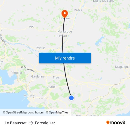 Le Beausset to Forcalquier map