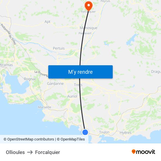 Ollioules to Forcalquier map