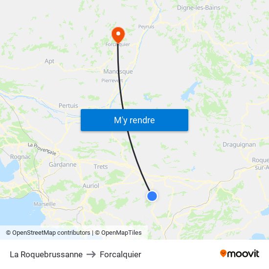 La Roquebrussanne to Forcalquier map