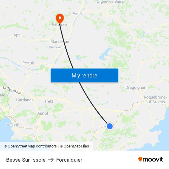 Besse-Sur-Issole to Forcalquier map