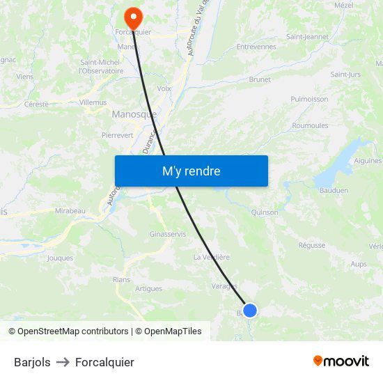 Barjols to Forcalquier map