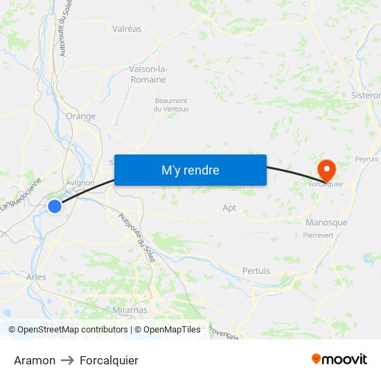 Aramon to Forcalquier map