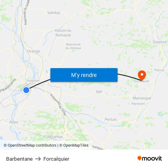 Barbentane to Forcalquier map