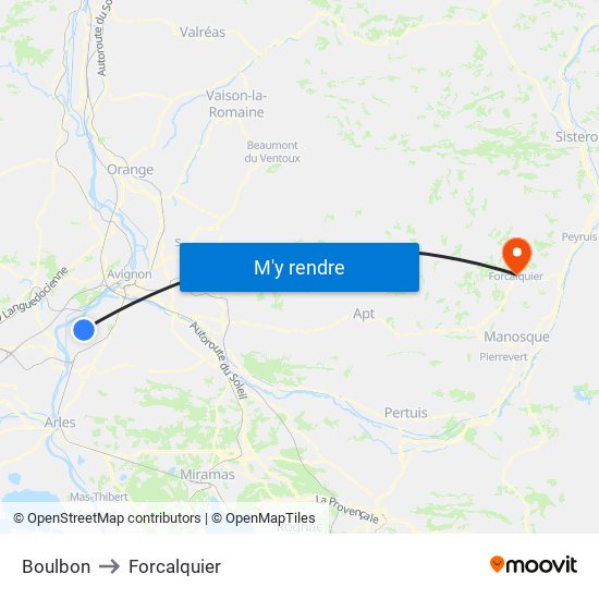 Boulbon to Forcalquier map