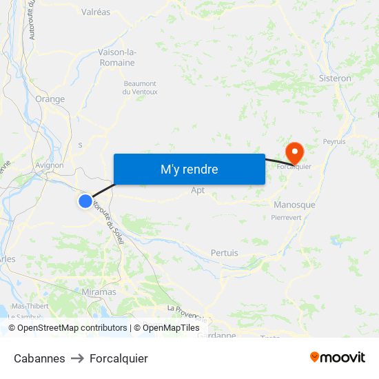 Cabannes to Forcalquier map