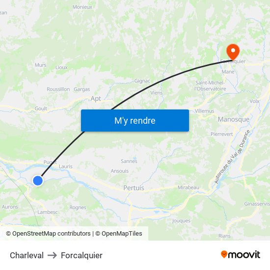 Charleval to Forcalquier map
