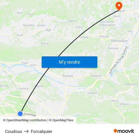 Coudoux to Forcalquier map