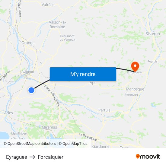 Eyragues to Forcalquier map