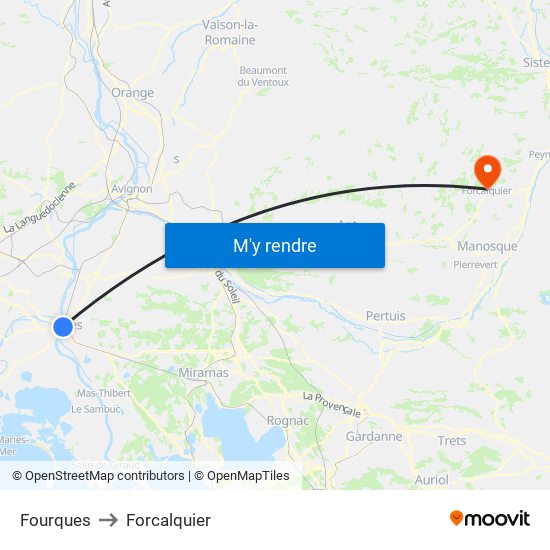 Fourques to Forcalquier map