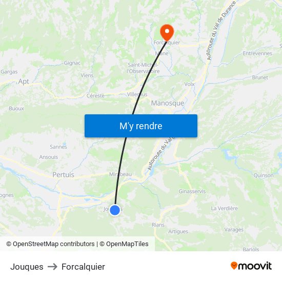 Jouques to Forcalquier map