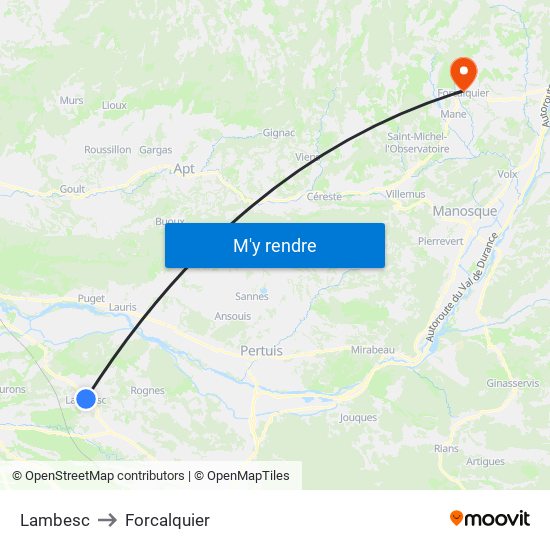 Lambesc to Forcalquier map