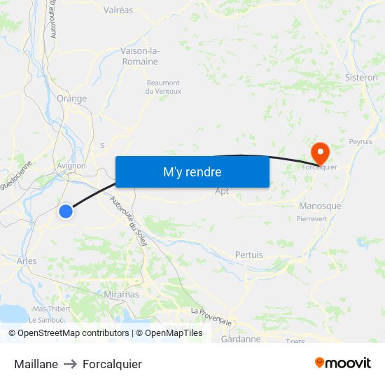 Maillane to Forcalquier map
