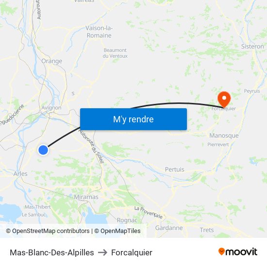 Mas-Blanc-Des-Alpilles to Forcalquier map