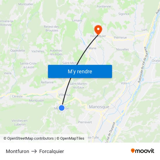 Montfuron to Forcalquier map