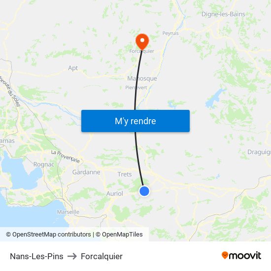 Nans-Les-Pins to Forcalquier map