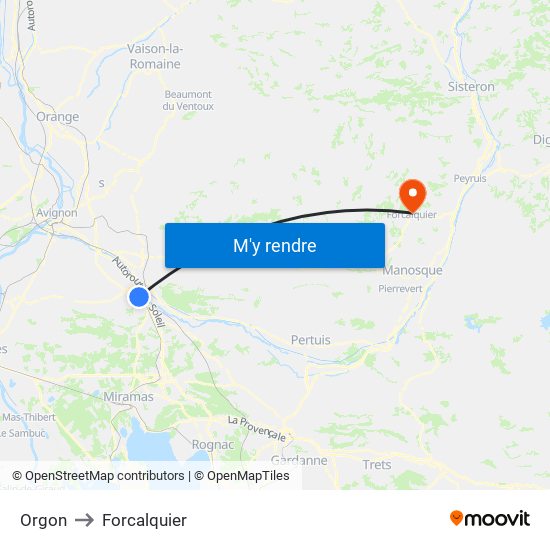 Orgon to Forcalquier map