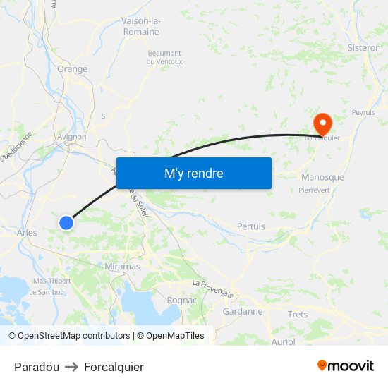 Paradou to Forcalquier map