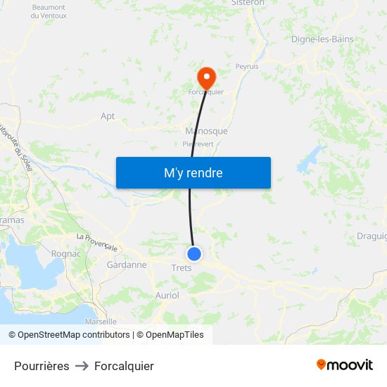 Pourrières to Forcalquier map