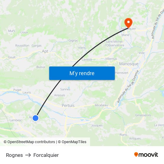 Rognes to Forcalquier map