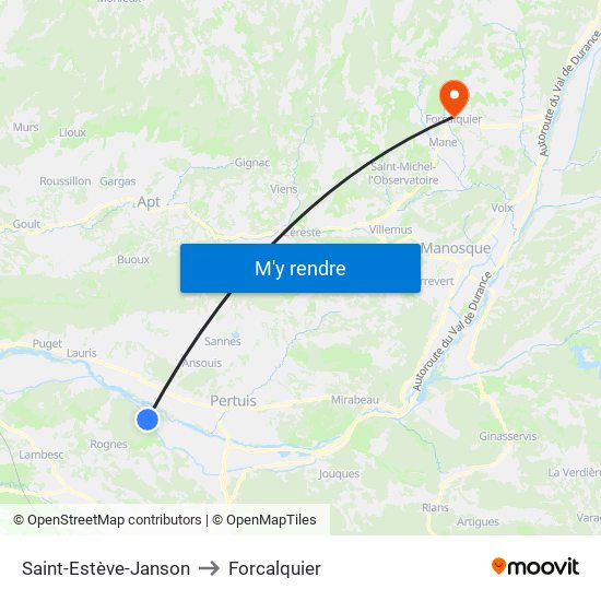 Saint-Estève-Janson to Forcalquier map