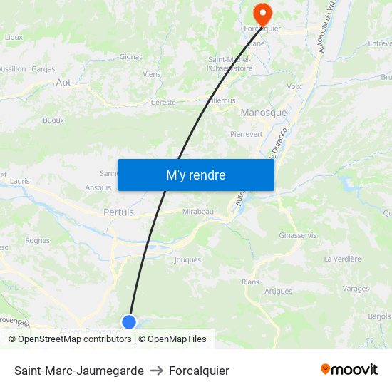 Saint-Marc-Jaumegarde to Forcalquier map