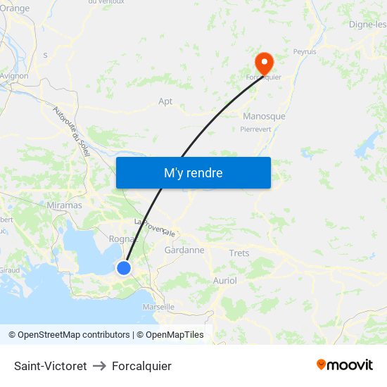 Saint-Victoret to Forcalquier map