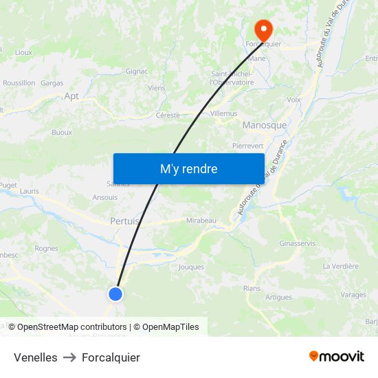 Venelles to Forcalquier map