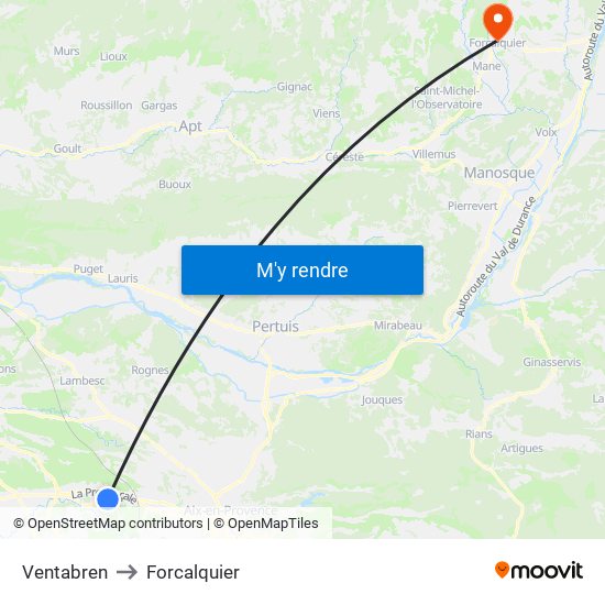 Ventabren to Forcalquier map