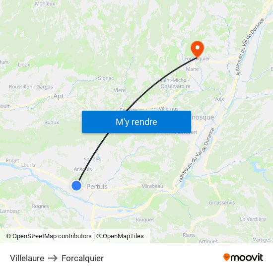 Villelaure to Forcalquier map