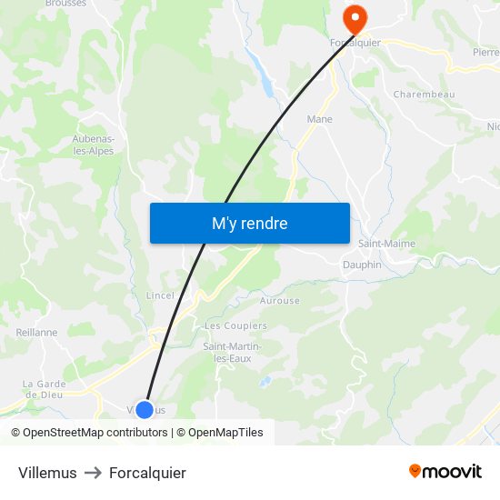 Villemus to Forcalquier map