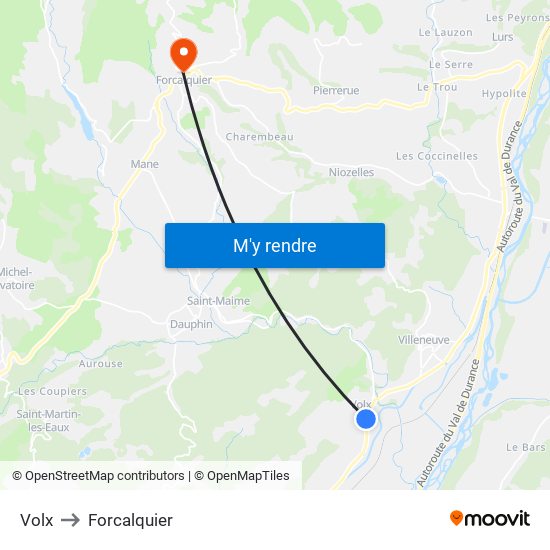 Volx to Forcalquier map