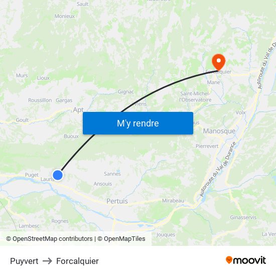 Puyvert to Forcalquier map