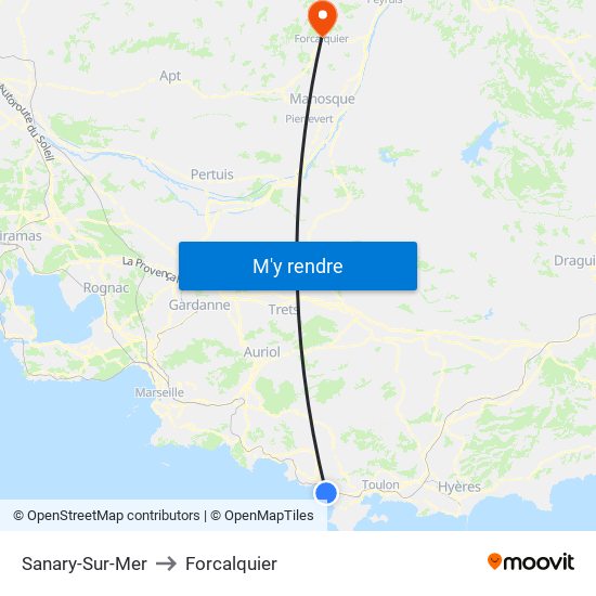 Sanary-Sur-Mer to Forcalquier map