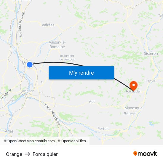 Orange to Forcalquier map