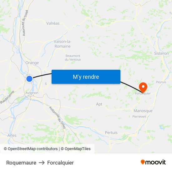 Roquemaure to Forcalquier map