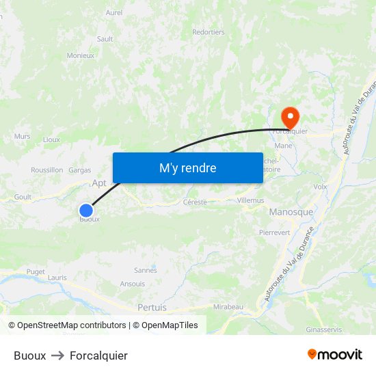 Buoux to Forcalquier map
