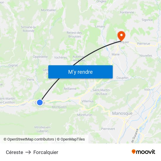 Céreste to Forcalquier map