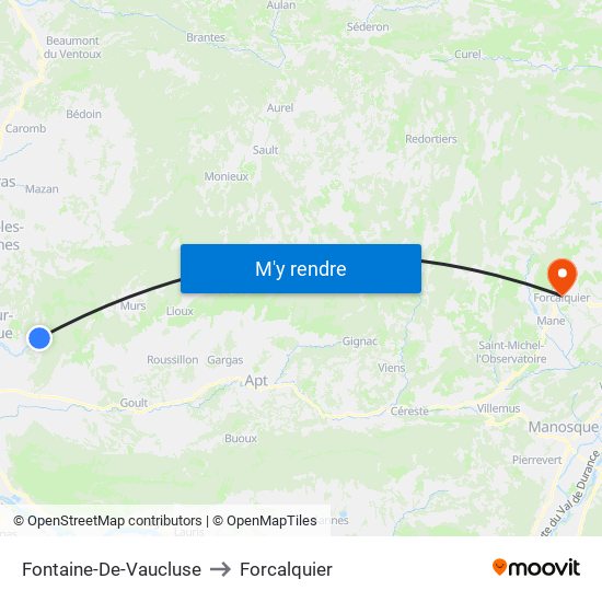 Fontaine-De-Vaucluse to Forcalquier map