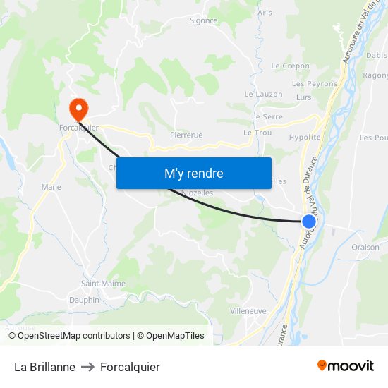 La Brillanne to Forcalquier map